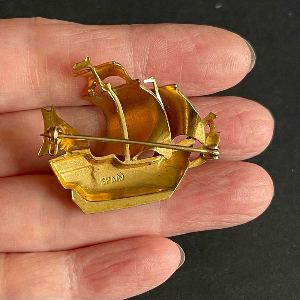 Vintage Spanish Damascene Gold Tone & Red Enamel … - image 4